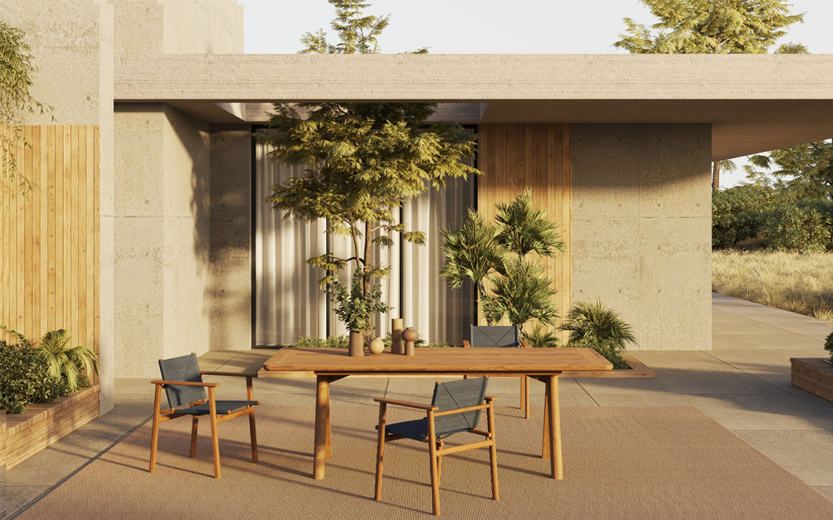 TENNIS Esstisch mit Stühlen in Betonarchitektur