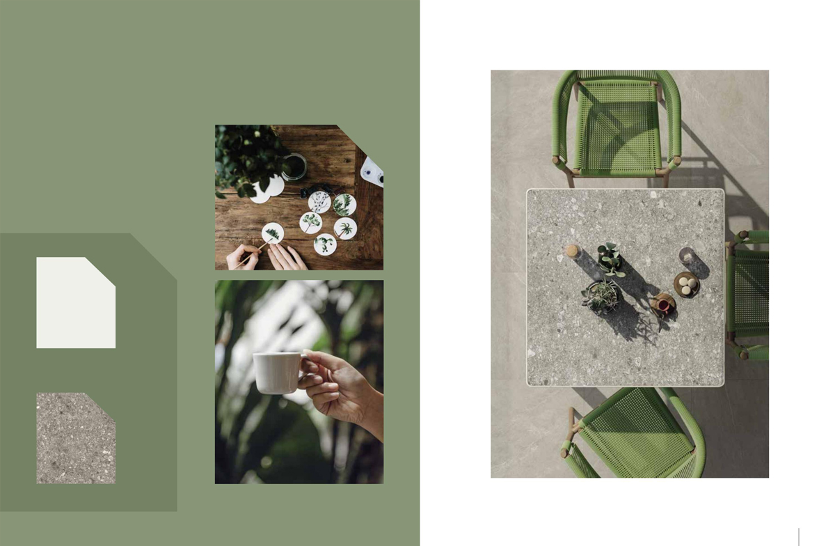 Der Coffee-Table in Beton-Optik aus der "Evo-Living"-Serie von Mirage punktet mit strapazierfähigem Feinsteinzeug.
